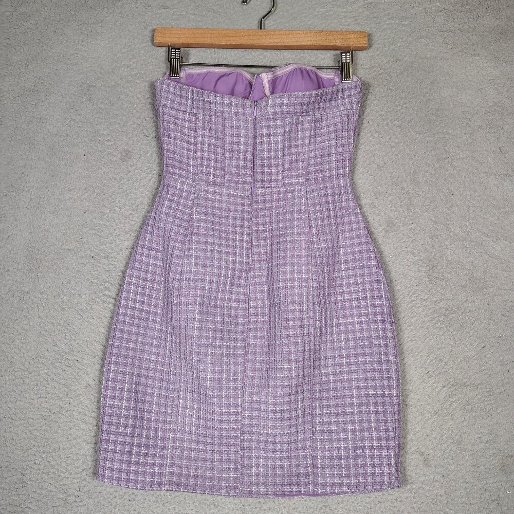 Aqua Mini Dress Women's Small Purple Wool Blend Tweed Bustier Strapless Preppy - Picture 2 of 13